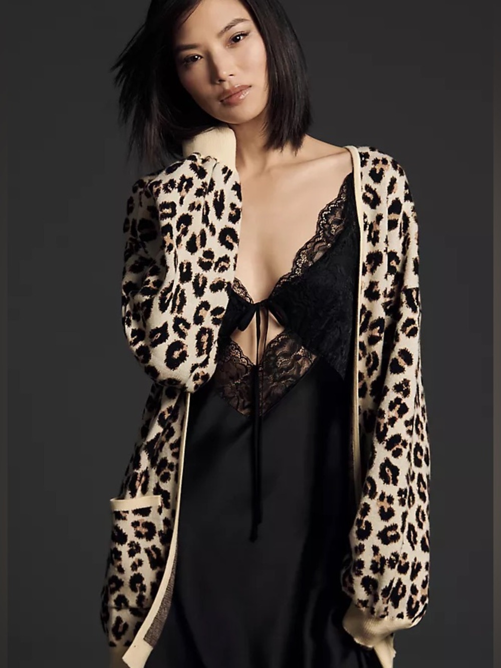 Anthropologie Porridge Animal Print Leopard Open Front Duster Cardigan Size S